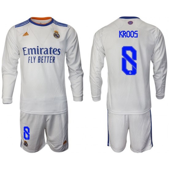 Camisola Real Madrid Kroos 8 Criança Equipamento Primeiro 2021-2022 Manga Comprida